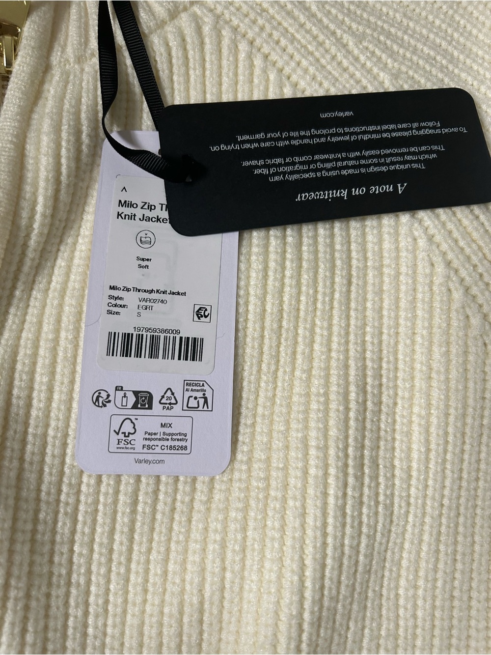 Varley Ivory Ribbed Zip-Up Sweater Jacket - Picture 4 of 6